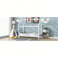 Twin House Bed With Headboard And Footboard In White Rubber Wood Frame