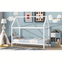 Twin House Bed With Headboard And Footboard In White Rubber Wood Frame