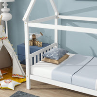 Twin House Bed With Headboard And Footboard In White Rubber Wood Frame