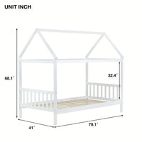 Twin House Bed With Headboard And Footboard In White Rubber Wood Frame