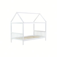 Twin House Bed With Headboard And Footboard In White Rubber Wood Frame