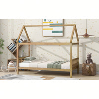 Twin House Bed With Headboard And Footboard In White Rubber Wood Frame