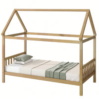 Twin House Bed With Headboard And Footboard In White Rubber Wood Frame