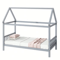 Twin House Bed With Headboard And Footboard In White Rubber Wood Frame