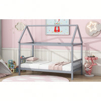 Twin House Bed With Headboard And Footboard In White Rubber Wood Frame