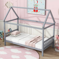 Twin House Bed With Headboard And Footboard In White Rubber Wood Frame