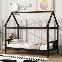 Twin House Bed With Headboard And Footboard In White Rubber Wood Frame