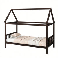 Twin House Bed With Headboard And Footboard In White Rubber Wood Frame