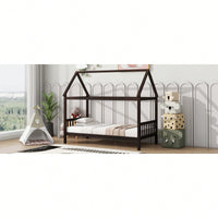 Twin House Bed With Headboard And Footboard In White Rubber Wood Frame