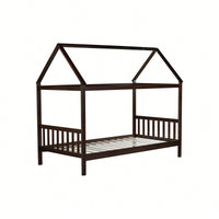 Twin House Bed With Headboard And Footboard In White Rubber Wood Frame