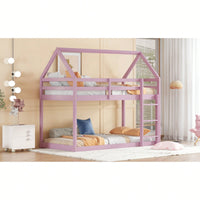 House-Shaped Twin Over Twin Bunk Bed In Black With Ladder And Guardrails For Kids