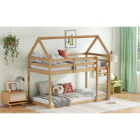 House-Shaped Twin Over Twin Bunk Bed In Black With Ladder And Guardrails For Kids