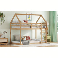 House-Shaped Twin Over Twin Bunk Bed In Black With Ladder And Guardrails For Kids