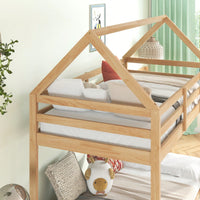 House-Shaped Twin Over Twin Bunk Bed In Black With Ladder And Guardrails For Kids