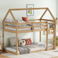 House-Shaped Twin Over Twin Bunk Bed In Black With Ladder And Guardrails For Kids