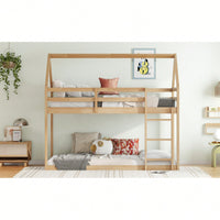 House-Shaped Twin Over Twin Bunk Bed In Black With Ladder And Guardrails For Kids