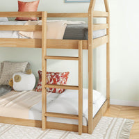 House-Shaped Twin Over Twin Bunk Bed In Black With Ladder And Guardrails For Kids