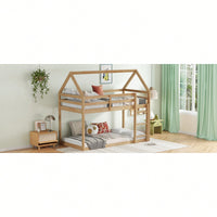 House-Shaped Twin Over Twin Bunk Bed In Black With Ladder And Guardrails For Kids