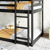 House-Shaped Twin Over Twin Bunk Bed In Black With Ladder And Guardrails For Kids