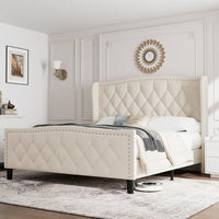 Modern Upholstered Full Size Bed Frame With Wingback Headboard And Velvet Finish, Wood Slat Support, Easy Assembly, No Box Spring Required