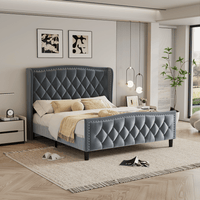 Modern Upholstered Full Size Bed Frame With Wingback Headboard And Velvet Finish, Wood Slat Support, Easy Assembly, No Box Spring Required