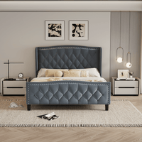 Modern Upholstered Full Size Bed Frame With Wingback Headboard And Velvet Finish, Wood Slat Support, Easy Assembly, No Box Spring Required