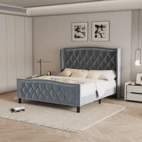 Modern Upholstered Full Size Bed Frame With Wingback Headboard And Velvet Finish, Wood Slat Support, Easy Assembly, No Box Spring Required