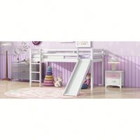 Twin Low Loft Bed With Slide And Ladder, Safety Guardrails, Rubber Wood Construction Grey