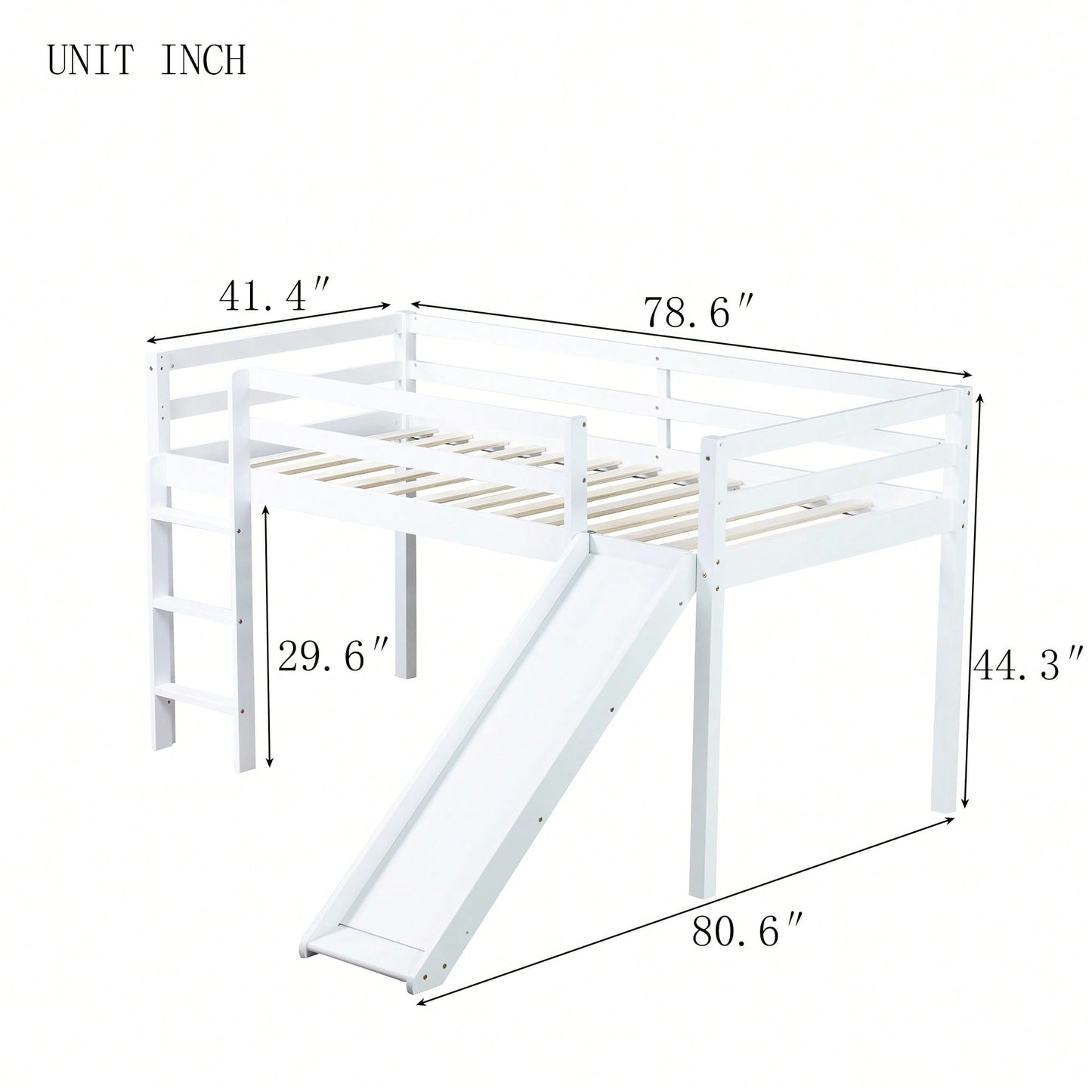 Twin Low Loft Bed With Slide And Ladder, Safety Guardrails, Rubber Wood Construction Grey