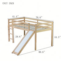 Twin Low Loft Bed With Slide And Ladder, Safety Guardrails, Rubber Wood Construction Grey