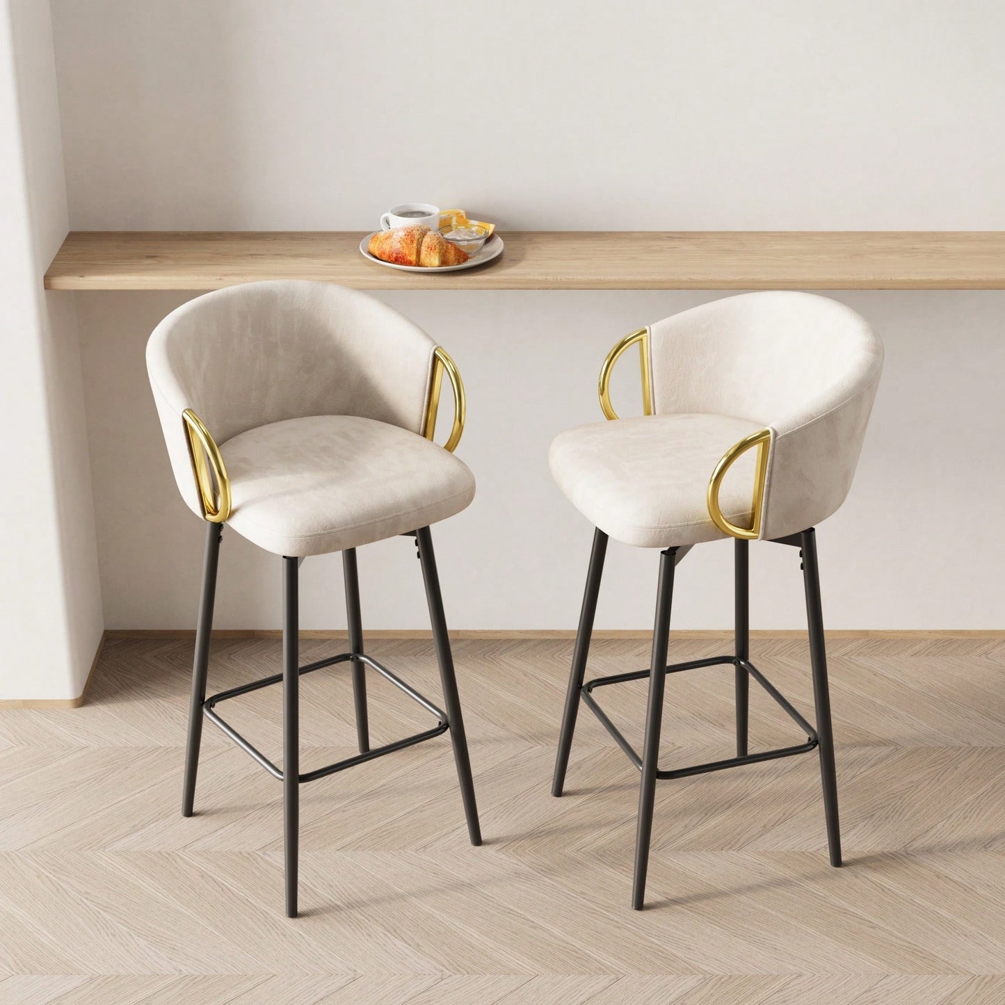 Modern Set Of 2 Stylish Grey Bar Chairs Comfortable High Stools For Kitchen Counters And Dining Areas