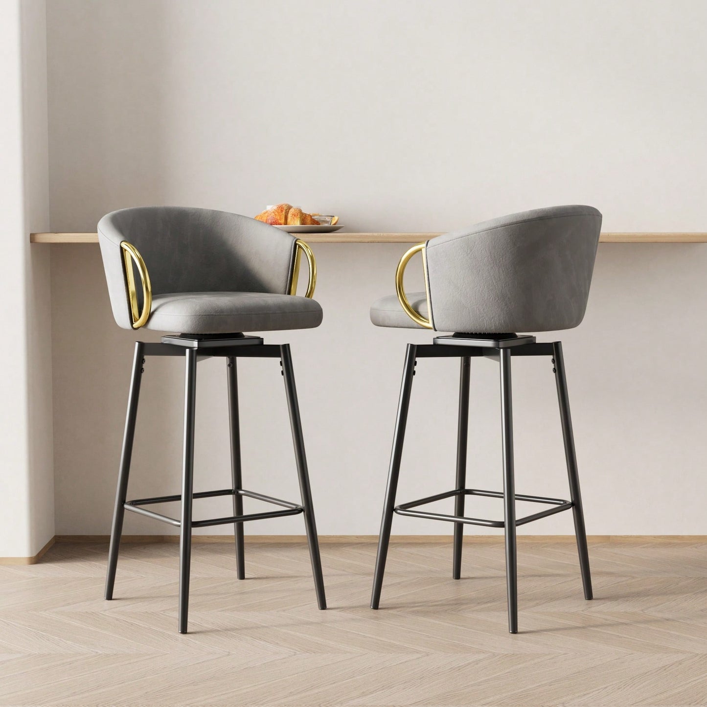 Modern Set Of 2 Stylish Grey Bar Chairs Comfortable High Stools For Kitchen Counters And Dining Areas