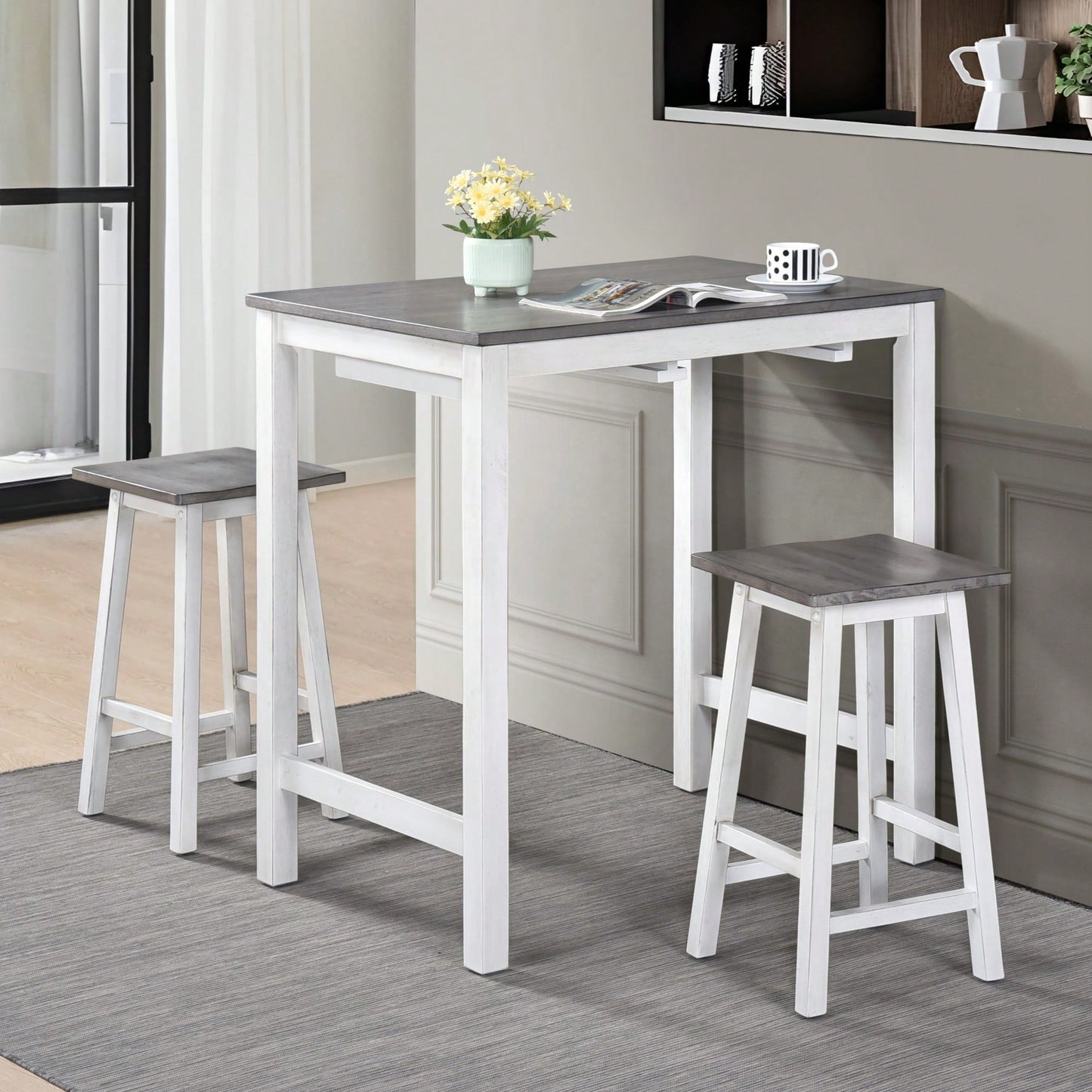 Compact 3 Piece Counter Stool Set Easy To Clean Ideal For Small Spaces