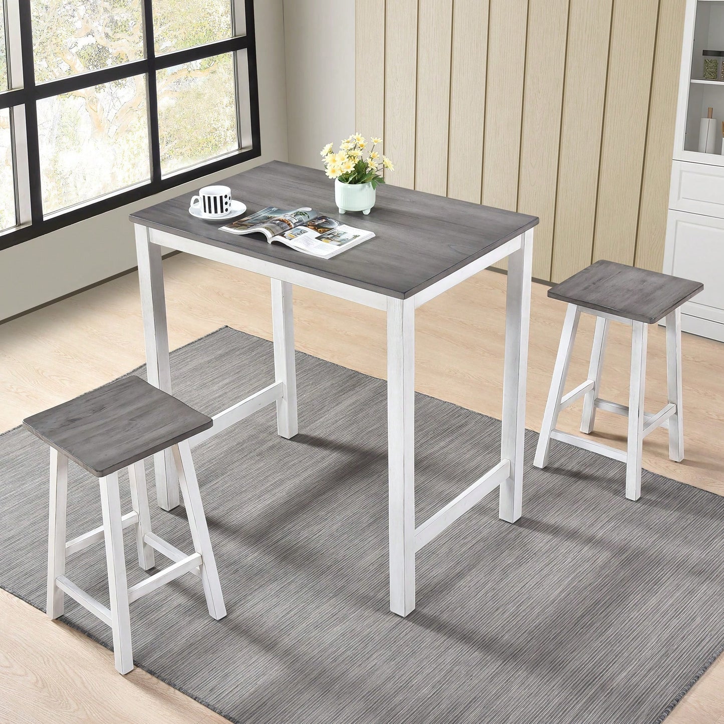 Compact 3 Piece Counter Stool Set Easy To Clean Ideal For Small Spaces