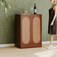 Industrial Walnut Rattan Door Fold Out Home Bar Cabinet With Storage And Table Space