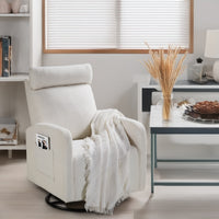 Upholstered Manual Recliner Chair 360 Degree Glider Rocker For Living Room And Nursery Beige