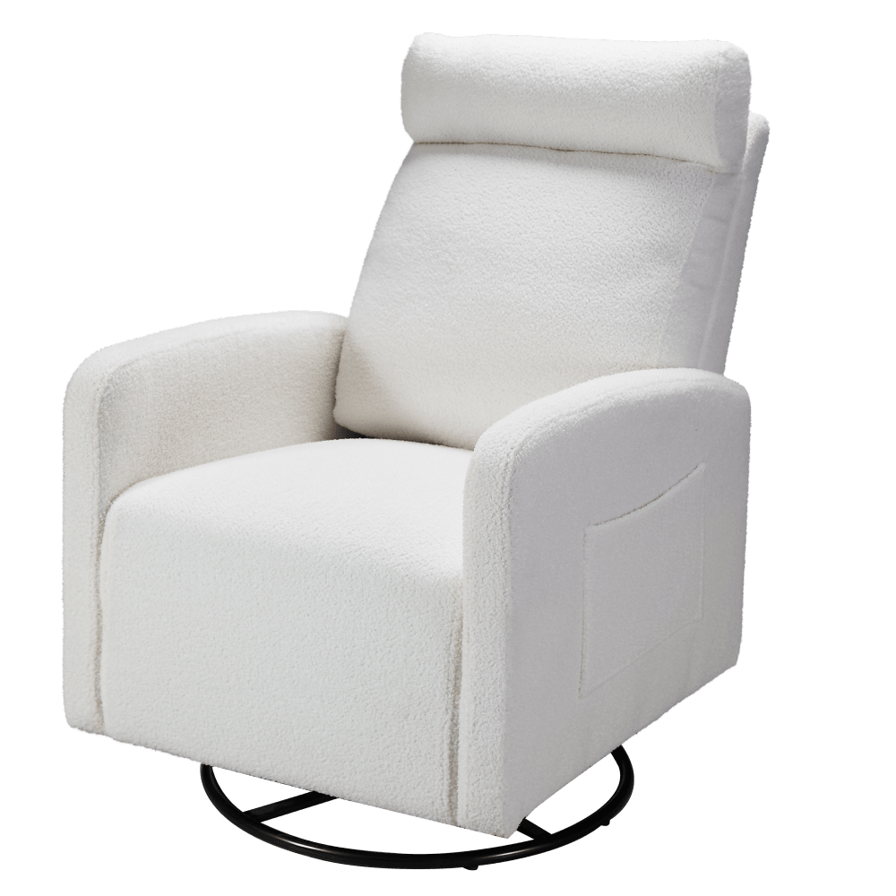 Upholstered Manual Recliner Chair 360 Degree Glider Rocker For Living Room And Nursery Beige