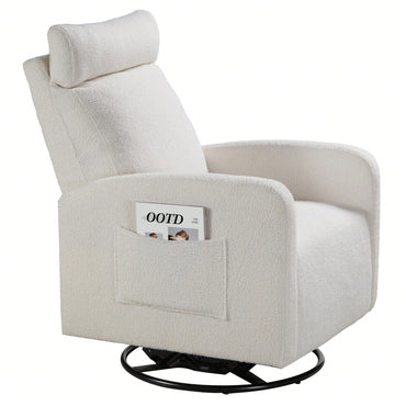 Upholstered Manual Recliner Chair 360 Degree Glider Rocker For Living Room And Nursery Beige