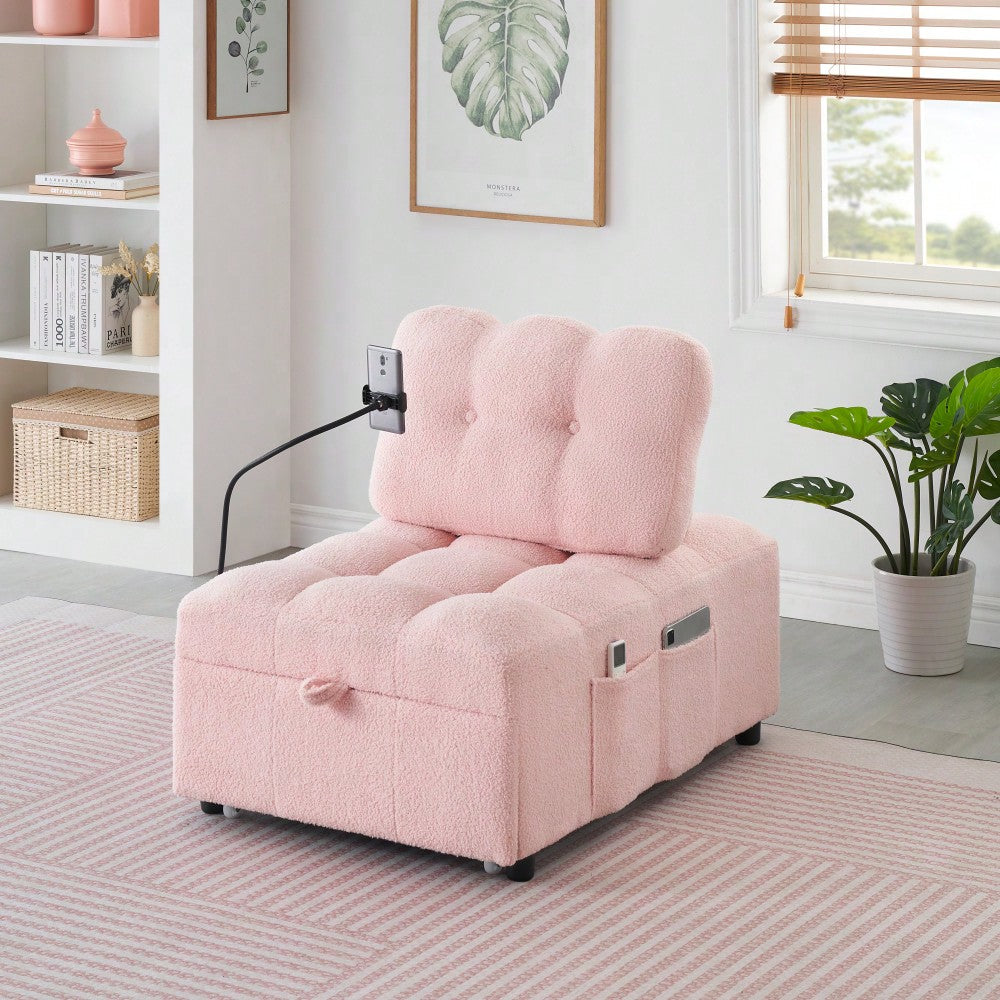 Convertible Pink Sofa Bed For Apartment Office Living Room 40.20 Inches Long