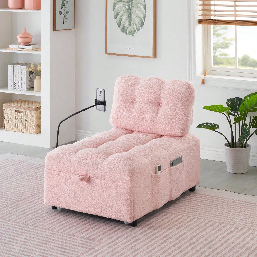 Convertible Pink Sofa Bed For Apartment Office Living Room 40.20 Inches Long