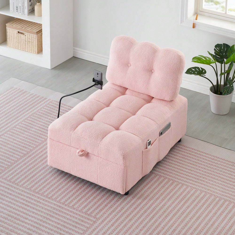 Convertible Pink Sofa Bed For Apartment Office Living Room 40.20 Inches Long