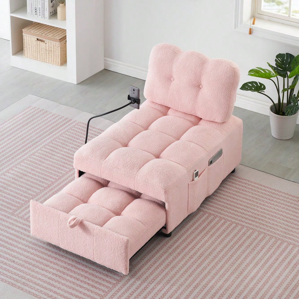 Convertible Pink Sofa Bed For Apartment Office Living Room 40.20 Inches Long