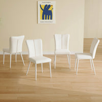 Modern Minimalist White PU Leather Dining Chairs Set Of Four With Curved Back And Metal Legs For Dining Room Bedroom Living Room