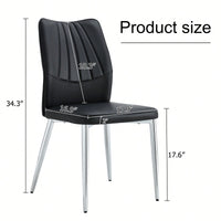 Set Of 4 Modern Black Dining Chairs With PU Cushion And Silver Metal Legs For Restaurants And Living Rooms