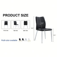 Set Of 4 Modern Black Dining Chairs With PU Cushion And Silver Metal Legs For Restaurants And Living Rooms