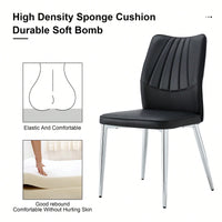 Set Of 4 Modern Black Dining Chairs With PU Cushion And Silver Metal Legs For Restaurants And Living Rooms