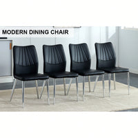 Set Of 4 Modern Black Dining Chairs With PU Cushion And Silver Metal Legs For Restaurants And Living Rooms