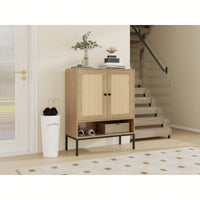 Natural Wood 5 Tier Shoe Storage Cabinet With Adjustable Shelves And Doors For Entryway Organization