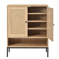 Natural Wood 5 Tier Shoe Storage Cabinet With Adjustable Shelves And Doors For Entryway Organization