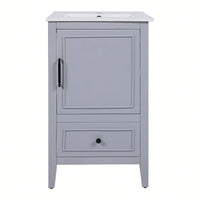 Compact 20 Inch Bathroom Vanity With Sink And Storage Cabinet, Adjustable Foot Pads, Drawer And Door Shelf In Grey